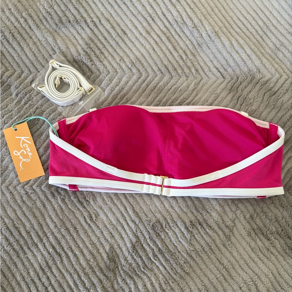 New Medium Kona Sol Pink Terry Textured Bandeau with Binding Bikini Top - Picture 5 of 11